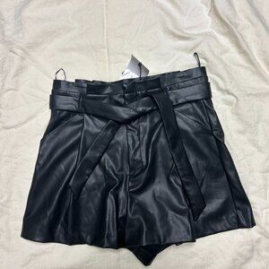 Zara Black High-Waist Faux Leather Belted Shorts